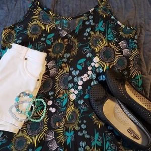 Black sunflower spaghetti strap top.